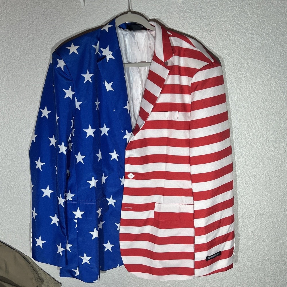 Suitmaster American Flag XL Suit For 4th Of July With Shoulder Pads